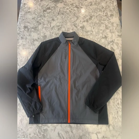 Adidas Men's Gray and Black Windbreaker with Orange Accents - Picture 1 of 4